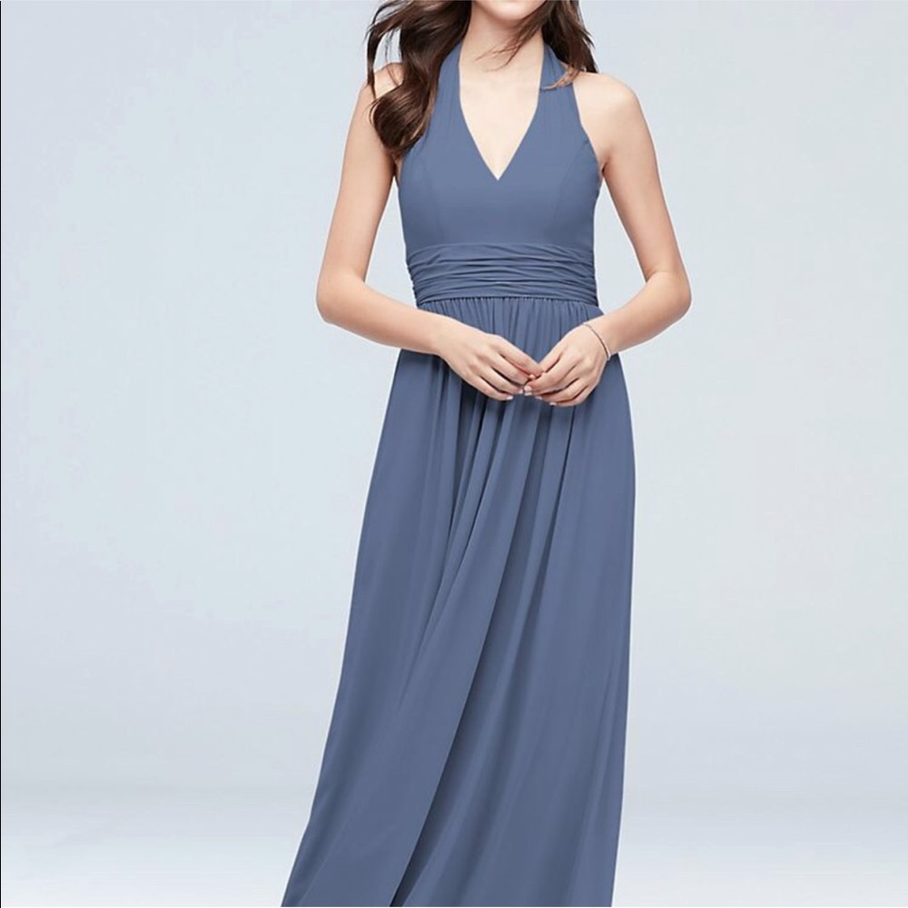 NWT David’s Bridal Halter Bridesmaid Dress - Steel Blue - size 4
